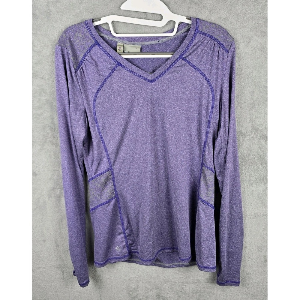 Athleta Womens Purple Heathered Long Sleeve V-Neck Performance Top Size M 919123